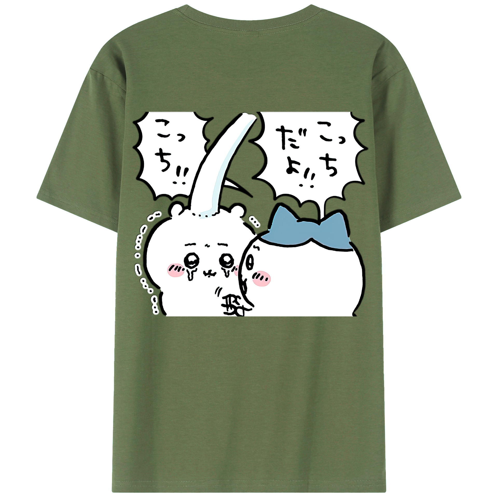 （画像用） ちいかわ ハチワレ Chii-kawa hachiware 綿100％ メンズ半袖Tシャツ（バックプリント） 通気性